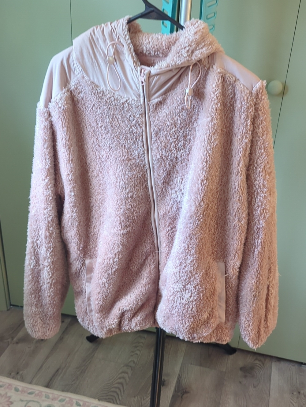 ZYIA Pale Blush Teddy Zip-Up Hoodie Jacket